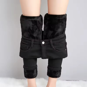 Jeans Termici da <span class=keywords><strong>Donna</strong></span> a Vita Media, Asciugatura Rapida, Vintage, Invernali, Caldi, Elasticizzati, in Pile, Denim da Neve, <span class=keywords><strong>Pantaloni</strong></span> a Gamba Dritta per Studentesse - Product Image 4
