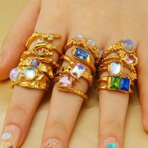 แหวนเพชรแฟชั่นชุบทองดูไบขายส่ง เครื่องประดับแหวนผู้หญิงสแตนเลสชุบทอง 18k - Product Image 3