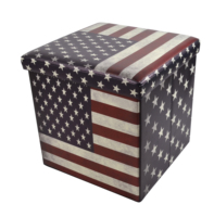 Pouf pliant en similicuir PVC imprimé avec rangement et fonction banc-tabouret