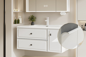 Wholesale Modern Luxury Cream Grey Wood Lacquer Bathroom Vanity Sets with Ceramic Basin Smart Mirror Wall-Mounted - Product Image 6