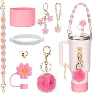 Porte-clés pendentif en chaîne tressée avec pompon Daisy Rope, support de tasse en silicone, bouchon de paille nuage - Product Image 6