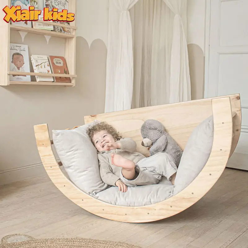 Xiair Montessori Cadeira de balanço interativa para crianças, estrutura de madeira para escalada, combinação de brinquedos educativos para playground