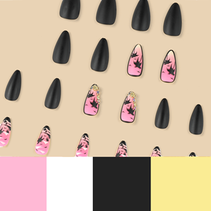 Diseño de patrones de tema tropical de moda refinado Prensa mixta en <span class=keywords><strong>uñas</strong></span> <span class=keywords><strong>Rosa</strong></span> almendra mediana <span class=keywords><strong>y</strong></span> negra - Product Image 4