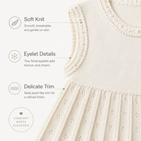 Robe en tricot pointelle ivoire pour femme, col rond, sans manches, longueur midi, vente en gros, marque privée