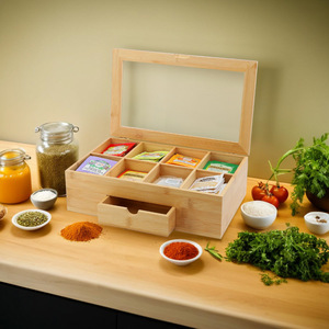 Wooden Tea <b>Storage</b> <b>Box</b> Flip Top <b>Drawer</b> Organizer Rectangle Eco-Friendly Desktop <b>Storage</b> For Tea Coffee Bag Gift Present - Product Image 3