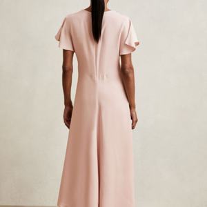 Vestido Midi Rosa Pálido 100% Algodón, Cuello Cuadrado, Cintura Elástica, Estilo Bohemio Informal, Tejido Transpirable y Ecológico para Verano - Product Image 3