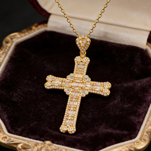Collar Clásico de Compromiso con Colgante de Cruz y Diamante CVD Cultivado en Laboratorio, Chapado en Oro de 10K/14K/18K sobre Plata Personalizada, Cadena para Suéter, Regalo VS - Product Image 4