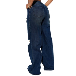 Nouveauté - Jeans en denim déchiré à jambes larges et amples pour femmes - Mode - Product Image 2