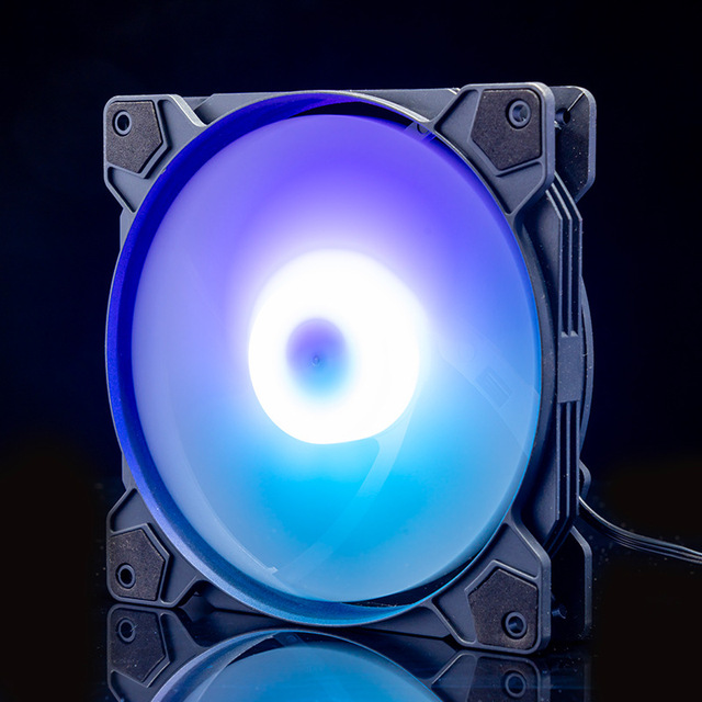 Silent RGB LED 12-inch computer case fan with CPU temperature sensor for gaming computers, using 6-pin connection method