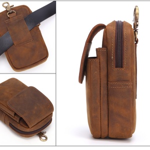 Boshiho - Riñonera de Cuero Genuino Crazy Horse para Hombre, Color Marrón, con Espacio para Teléfono Móvil y Cartera, 10.5x17x5.5cm - Product Image 3