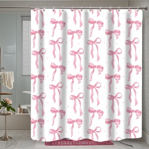 Juego <span class=keywords><strong>de</strong></span> <span class=keywords><strong>cortinas</strong></span> <span class=keywords><strong>de</strong></span> <span class=keywords><strong>baño</strong></span> con lazo rosa <span class=keywords><strong>de</strong></span> 72x72 pulgadas, tela blanca <span class=keywords><strong>de</strong></span> poliéster impermeable con bonitos lazos femeninos y ganchos <span class=keywords><strong>de</strong></span> Ducha - Product Image 6