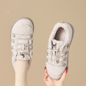 Chaussures décontractées légères et chaudes pour femmes en velours, coton et laine d'agneau, semelle en caoutchouc, fermeture à lacets, pour toutes les saisons, utilisation en extérieur - Product Image 2