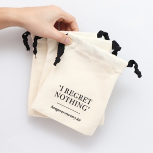 100% Cotton Canvas Natural Beige Medium Cotton Drawstring <b>Bag</b> with Black String for Gift Accessories Packaging Thick <b>Dust</b> Pouch - Product Image 3