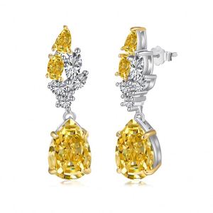 Dylam Luxurious Design S925 <b>Silver</b> Dichroic Plating Marquise Leaf Shape Clear Yellow 3ct 8A Cubic Zirconia Dangle <b>Stud</b> Earrings - Product Image 1
