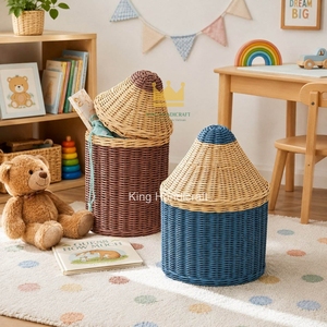 Hot Sale Rattan Storage <b>Basket</b> <b>with</b> Conical <b>Lid</b> Handmade Woven Organizer for Kid Room Nursery from Vietnam - Product Image 5