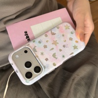 Coque de téléphone IMD double couche à bords arrondis, dégradé rose-violet, motif dauphin et coquillage, anti-chute pour iPhone 18 Pro Max 14 15 16 17