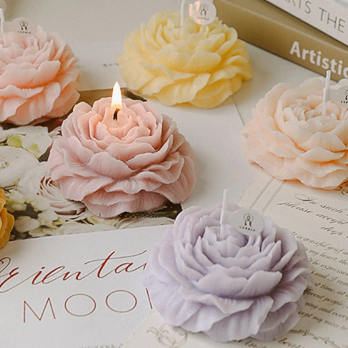 Peony Flower Handmade Decorative Flower Candle Perfumada Aromatherapy Peony Shaped Flower Scented Candle For Wedding Celebration