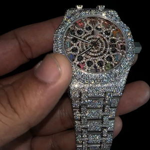 Montre de luxe entièrement sertie de moissanite, personnalisée, moissanite VVS, diamant, pour homme, au meilleur prix - Product Image 1