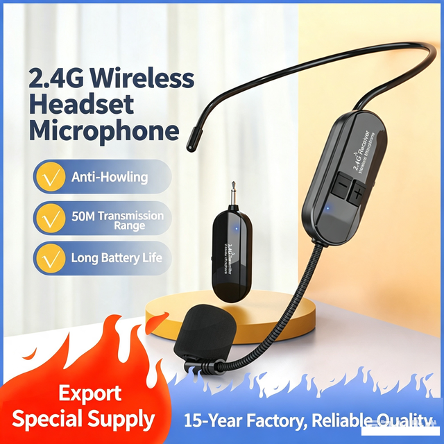 2.4G Wireless Supercardioid Headset Microphone Built-in Battery 3.5mm/6.35mm Connector 60Hz-15KHz Frequency Response for Teacher