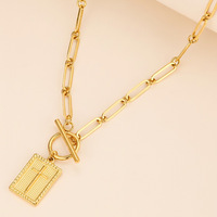 Collier en acier inoxydable avec pendentif carré sportif en forme de croix et chaîne en bambou, design boucle OT, plaqué or 18 carats, en promotion