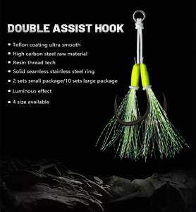 Vendita all'ingrosso 10 paia/borsa Teflon in acciaio ad alto tenore di carbonio Offshore pesanti ganci per Jigging luminosi teaser doppi Assist ganci per il Jigging lento - Product Image 4