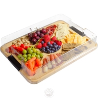 Plateau de service rectangulaire en bambou gravé avec couvercle transparent, grande planche à collation divisée avec poignées, style européen, planche à charcuterie en bois