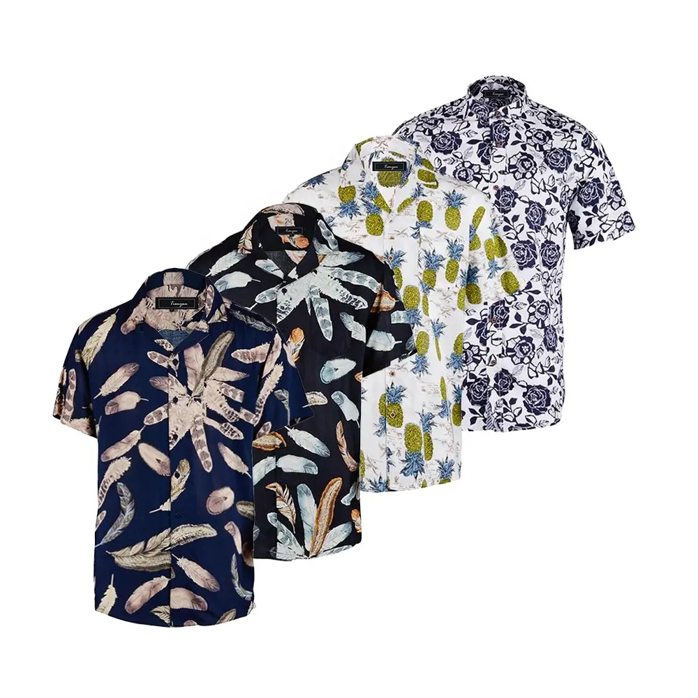 Fornecedor da fábrica sob encomenda da arte moda rayon havaiano impressão floral camisa de manga curta para os homens
