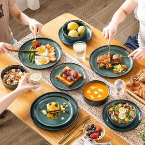 18-Piece Solid Pattern <strong>Dinnerware</strong> <strong>Set</strong> <strong>6</strong> Green Reactive Glaze Ceramic Round Plates Bowls Dishwasher Microwave Safe All Occasions - Product Image 5