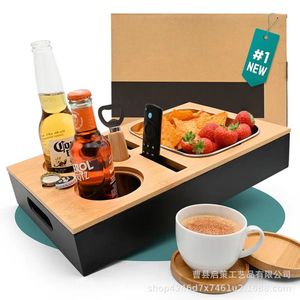 Wooden Sofa <b>Snack</b> Box Multifunctional Desktop Fruit <b>Tray</b> With Beer Holder And Remote Control Storage For Home Use - Product Image 1