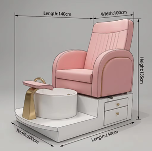 Fauteuil de pédicure rose poudré de luxe avec deux tiroirs de rangement et bassin en céramique blanc - Station de pédicure professionnelle pour techniciennes d'onglerie - Product Image 6