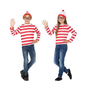 Costume de cosplay pour la Semaine du <span class=keywords><strong>Livre</strong></span> : Ensemble complet Papa-Maman-Enfant avec chemise rayée, chapeau et lunettes - Où est Waldo ? - Product Image 2