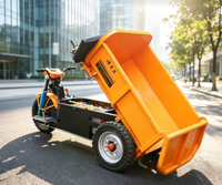 Chariot de transport de marchandises pliable en métal robuste à trois roues électrique pour chantier de construction, avec benne basculante hydraulique et capacité de franchissement de obstacles