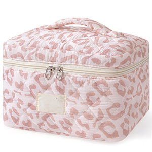 Grande trousse de maquillage de voyage pour femmes, trousse à cosmétiques en coton matelassé à fleurs - Product Image 3