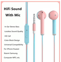 Headphone Berkabel 3.5mm Warna-warni HiFi dengan Earbud Bass Peredam Kebisingan Stereo