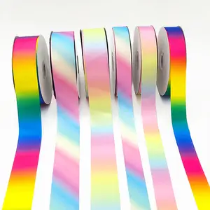 Colorful Gradient High Density Thread Rainbow Ribbon Heat Transfer Printing Hair Accessories Ribbon