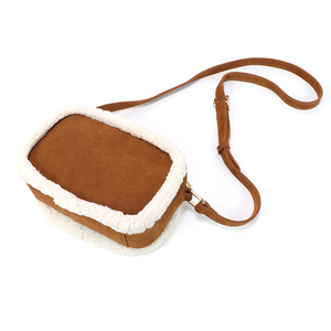 Winter Faux Suede Shearling Trim Camera Crossbody Bag Women's Fashion Outdoor <b>Handbag</b> - Product Image 4