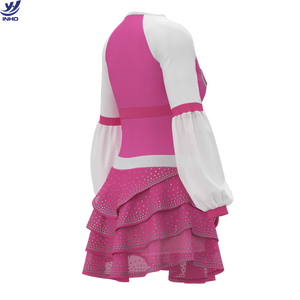 Uniformes <span class=keywords><strong>de</strong></span> Porristas <span class=keywords><strong>de</strong></span> Spandex con Logotipo Personalizado, Diseño <span class=keywords><strong>de</strong></span> Mariposa Rosa y Blanca con Pedrería, Personalizables - Product Image 3