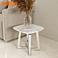 Table basse PURUO moderne et simple en acier inoxydable avec plateau en marbre, finition or ou argent, pour la maison