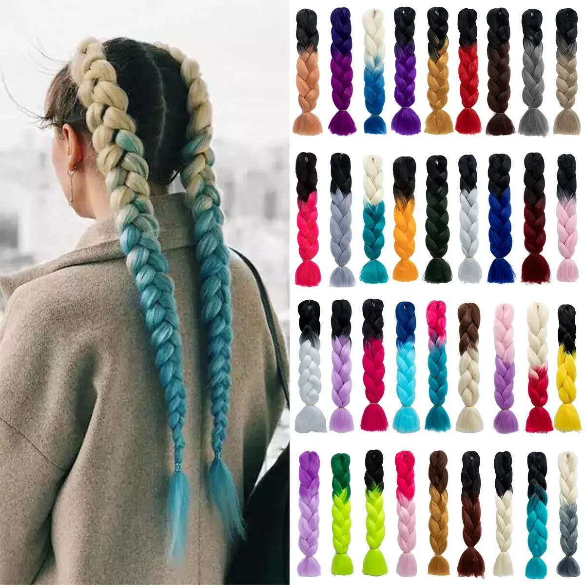 24in 100G Pre Stretched Afro Twist Jumbo Ombre Braiding Hair Extensions Ponytail Wig Braid Crotchet Braids for African Hair