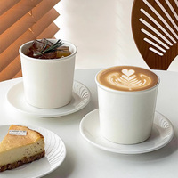 Tasse en papier simple Design poterie Latte tasse à expresso avec soucoupe tasse à café en céramique blanc pur mat