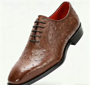 Chaussures habillées Oxford à lacets pour hommes en cuir véritable gaufré d'autruche, bout pointu, semelle extérieure en caoutchouc, pour le bureau et les occasions formelles - Product Image 6