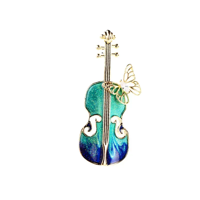 Fashion Girls Women's Gift Designer Brooches Blue Violin With Butterfly Brooch Label Pin Badge For Coat Sweater