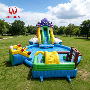 Parc aquatique gonflable commercial sur mesure en gros, parcours d'obstacles aquatiques au sol et toboggan pour parc aquatique - Product Image 3