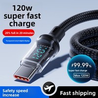 Nouvel Arrivage Câble de Données Transparent PD120W Type-C à Charge Ultra-Rapide USB avec Gaine en Nylon et Affichage Numérique pour iPhone 17 Pro