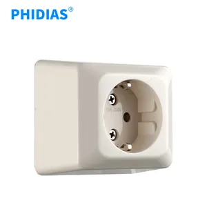 PHIDIAS EU standard PC material single gang electric 16A power socket waterproof with grounding round wall socket