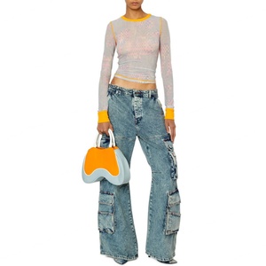 กางเกงคาร์โก้หลายกระเป๋า ทรงหลวม เอวสูง กางเกงยีนส์ทรงแบ็กกี้ ผู้หญิง กางเกงยีนส์ขาตรง กางเกงคาร์โก้ผู้หญิง กางเกงยีนส์เดนิม - Product Image 4