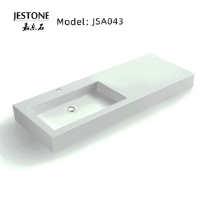Desain Modern Resin permukaan padat Matt putih lingkaran tangan corian wastafel ganda lemari persegi panjang Basin Drainer rumah sakit - Product Image 2