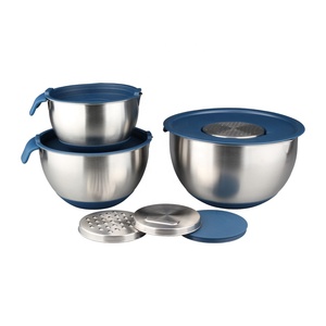 Professional <b>Kitchen</b> Mixing Bowls <b>Set</b> with Interchangeable Graters Nesting Metal Bowls with <b>Silicone</b> Handles and Lids - Product Image 2