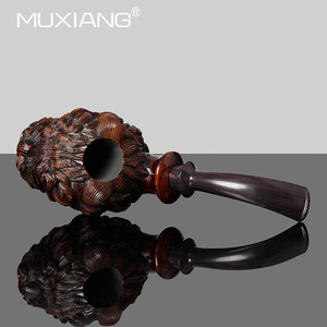 MUXIANG Hand Carved Lion Head Tobacco Pipe Bent Type Dark Colored Smoking Pipe For Men - Product Image 3