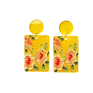Boucles d'oreilles pendantes florales en résine peinte jaune, bijoux de mode bohème pour femmes, 12 pièces - Product Image 2